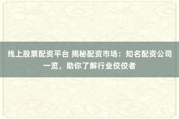 線上股票配資平臺 揭秘配資市場：知名配資公司一覽，助你了解行業(yè)佼佼者
