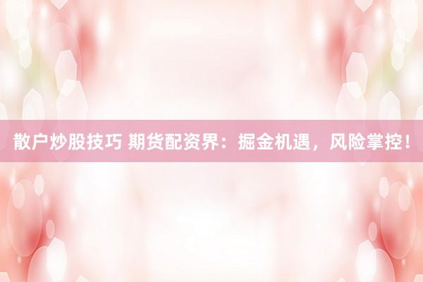 散戶炒股技巧 期貨配資界：掘金機(jī)遇，風(fēng)險(xiǎn)掌控！