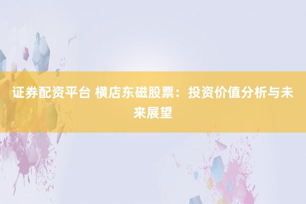 證券配資平臺 橫店東磁股票：投資價值分析與未來展望